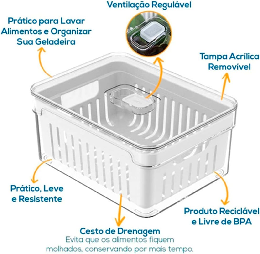 Kit de 4 Organizadores de Geladeira y Armario de Cocina de 2,2 Litros para Alimentos y Vegetales
