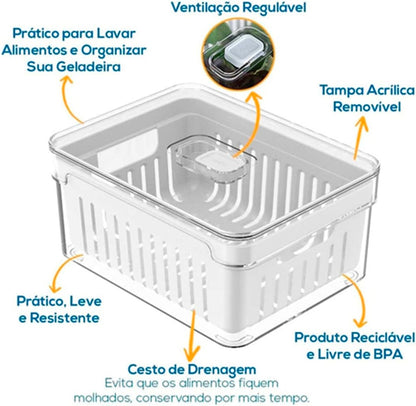 Kit de 4 Organizadores de Geladeira y Armario de Cocina de 2,2 Litros para Alimentos y Vegetales